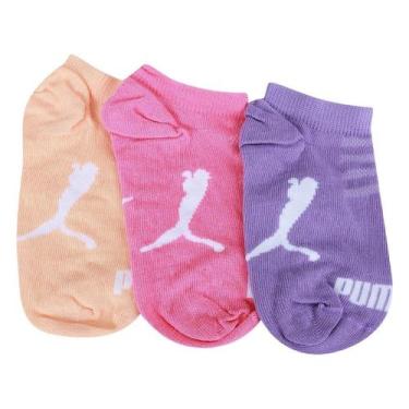 Imagem de Kit Meia Sapatilha Infantil Puma C/ 3 Pares Menina, Roxo, Rosa, 25/28