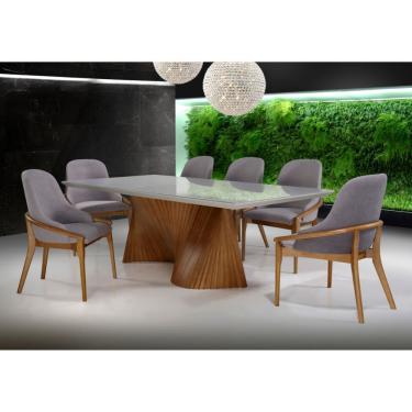 Imagem de Mesa De Jantar Capela Tampo Vidro Pé Ripado 2,00x1,00