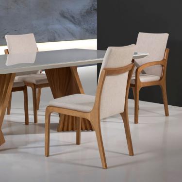 Imagem de Cadeira Venus Madeira Maciça Cor Freijó Cappuccino Estofada Tecido Cor 57 Treo Made Móveis