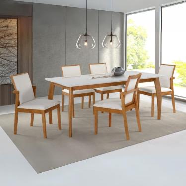 Imagem de Cadeira Binah Treo Made Móveis Madeira Maciça Cores Neutras Revestida Com Tecido Lindo Para Sala De Jantar Ou Cozinha