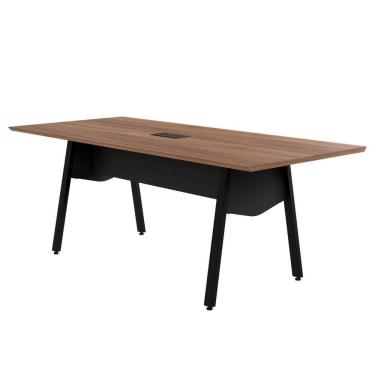 Imagem de Mesa de Reunião 20cm para 8 Pessoas com Caixa de Tomadas Industrial Executive Nogal /Preto