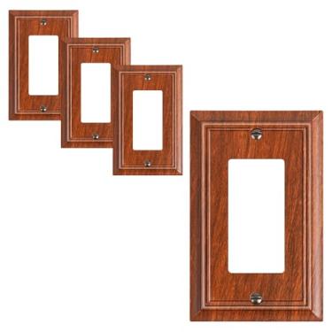Imagem de Pacote com 4 placas de cobertura decorativa, placas decorativas de grão de madeira e tampas de tomada, placas de parede de fibra de bambu natural durável para tomadas elétricas, receptáculo, tomada