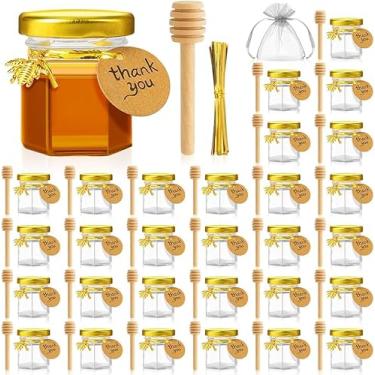 Imagem de Conjunto de 30 Peças, 45 ml Mini Potes de Mel, Pote de Mel de Vidro Hexagonal, Com Bastão de Mel, Meleira Vidro, Porta Mel, Meleira