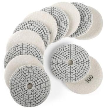 Imagem de WORKEASE Almofadas de polimento de diamante de 10 cm molhadas/secas, 12 peças, almofada de lixa de diamante de 100 grãos, pedra de granito, concreto, mármore, bancada, quartzo, polimento