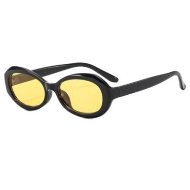 Imagem de HPIRME Óculos de sol punk oval feminino retrô praia óculos de sol feminino proteção uv400 (preto-amarelo)