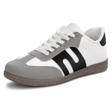 Imagem de Padgene Tênis feminino clássico retrô com sola de goma, casual, tênis, couro, skate antiderrapante, para mulheres, tênis de caminhada, Preto, 35