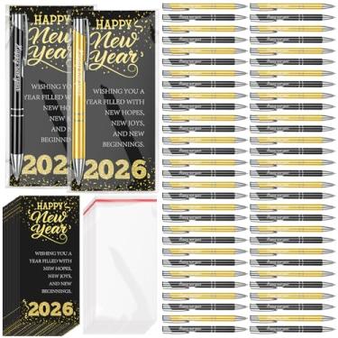 Imagem de Demonwer 60 conjuntos de canetas de feliz ano novo a granel 2026 com cartões de bênção, presentes de ano novo de 2026 para colegas de trabalho, amigos, lembrancinhas de festa em família