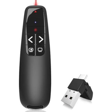 Imagem de Apresentador de Slides Sem Fio com Laser Vermelho 30m | Passador de Slides Profissional 2.4G USB A & C | Controle PowerPoint Plug & Play