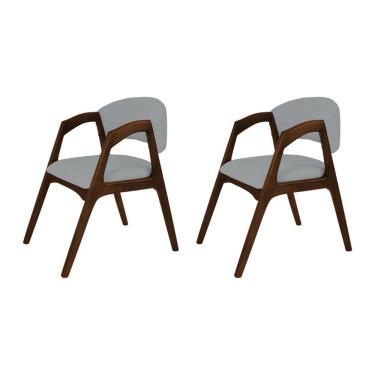 Imagem de Conjunto Com 2 Cadeiras De Jantar Gabriela Em Madeira E Mdf Mel Linho Cinza