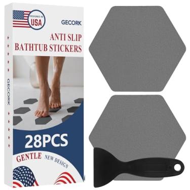 Imagem de Gecork 28 peças adesivos antiderrapantes para piso de chuveiro com adesivo forte, invisível e durável, adesivos de chuveiro antiderrapantes com raspador para banheira, piscinas e escadas (cinza