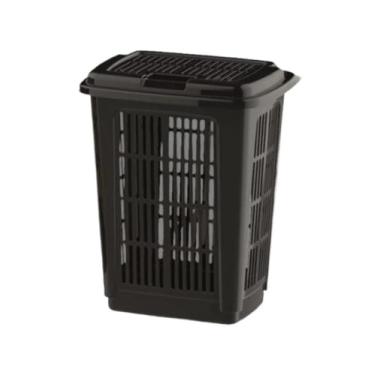 Imagem de Cesto de Roupa Suja Telado Preto Resistente Lavanderia Com Tampa (30 Litros)