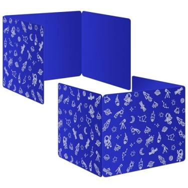 Imagem de Pacote com 2 divisórias de mesa azuis para estudantes, divisórias de plástico estilo espacial, divisórias de teste duráveis para materiais de professores em sala de aula, quadros de pasta de proteção