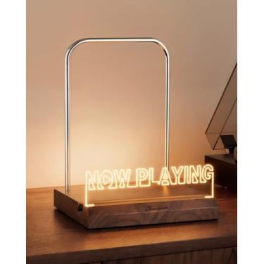 Imagem de Onmiwod Suporte de disco de vinil iluminado agora, suporte de disco de vinil com luzes brancas quentes ajustáveis, suporte de acrílico de madeira para exibição e armazenamento de álbuns, acessórios