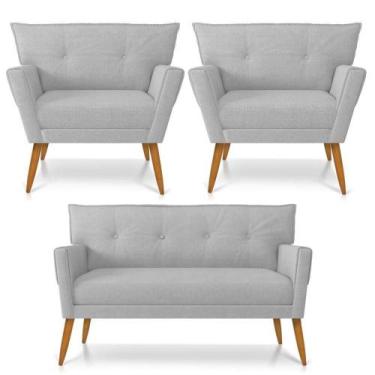 Imagem de Kit Namoradeira E 02 Poltronas Anitta Linho D'rossi Cinza - DROSSI