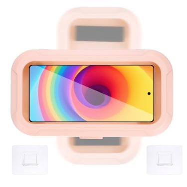 Imagem de PATIKIL Suporte de telefone de chuveiro à prova d'água, capa de telefone ajustável retrátil de 360° com moldura galvanizada, suporte de parede antiembaçamento para espelho de banheiro, banheira