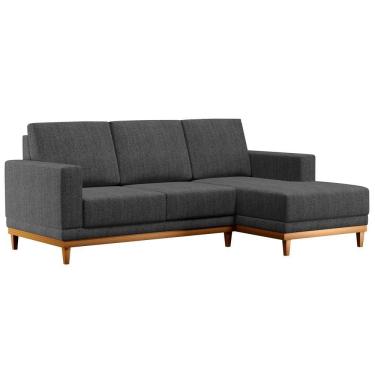 Imagem de Sofá Living 200cm 3 Lugares Com Chaise Direito Kayrós D05 Linho Chumbo - Mpozenato