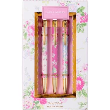 Imagem de Laura Ashley Conjunto de canetas de jardim inglês – canetas esferográficas elegantes com design floral e detalhes dourados, conjunto de caixa de presente decorativa de 7,6 cm – canetas de escrita