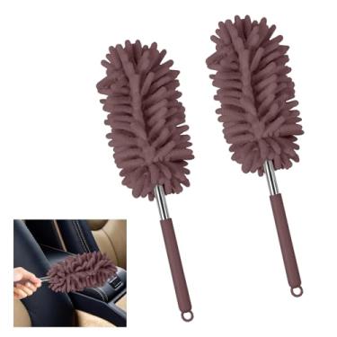 Imagem de Hbxdeco 2 peças de espanador interior de carro com haste de extensão, espanador de microfibra de chenille macio para limpeza, livre de arranhões e sem fiapos, escovas de limpeza laváveis para detalhes