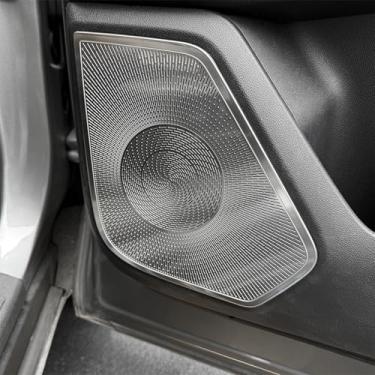 Imagem de 4 peças capas de acabamento de alto-falante de porta interior cromado estilo aço inoxidável capa de alto-falante de porta interior de carro compatível com acessórios Chevy Equinox 2025-2026 (prata)
