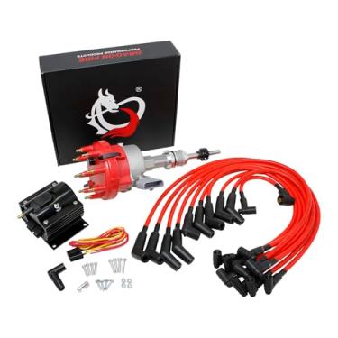 Imagem de DRAGON FIRE PERFORMANCE Distribuidor de ignição, bobina e conjunto de fios de vela de ignição de 10 mm - Serve para 1985-1993 F-150, Mustang, Bronco, Grand Marquis, Town Car 5.0L V8 OHV com engrenagem