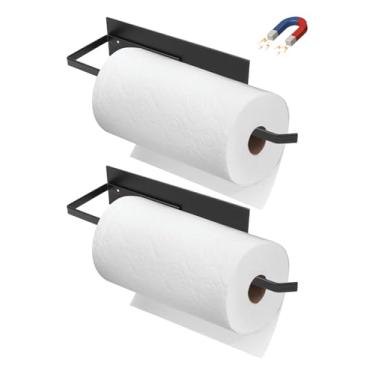 Imagem de Suporte de papel toalha preto, suporte de rolo de papel higiênico, suporte magnético para toalhas, suporte de parede, organizador de geladeira, prateleira para toalhas, rolinhos de bar, banheiro