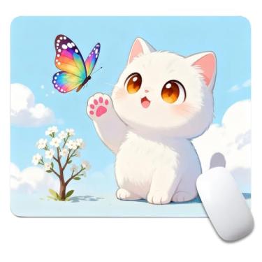 Imagem de CANFLASHION Mouse pad quadrado, mousepad pequeno personalizado com designs, base de borracha antiderrapante para jogos para computadores, laptop, escritório, 240 mm x 200 mm x 3 mm, gatinho branco