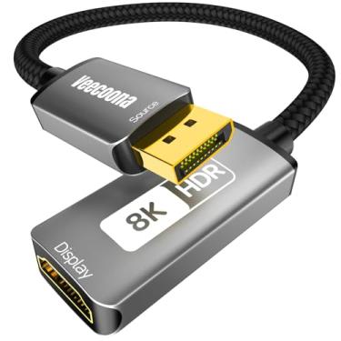 Imagem de Veecoona Adaptador DisplayPort 1.4 para HDMI 2.1 8K @60Hz/4K @120Hz DP unidirecional macho para HDMI fêmea conversor adaptador de porta de exibição para PC RTX/AMD Card