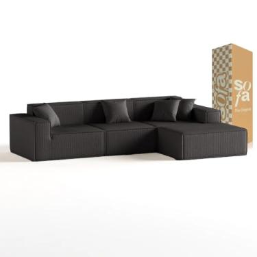 Imagem de Sofá 3 Lugares Modular com 1 Chaise em Tecido Boucé Sofá na Caixa Pelion (Cinza)