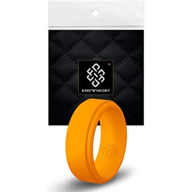 Imagem de Anel de silicone masculino respirável Knot Theory laranja – borda com 9 mm de largura de borracha aliança de casamento tamanho 8 – academia treino Crossfit levantamento de peso treino beisebol futebol artes marciais atividade esportiva