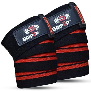 Imagem de GripUp Joelheiras de 198 cm para halterofilismo (par) – Alças de suporte para agachamentos, levantamento de peso e treinamento de academia, tamanho único GP20 (preto/vermelho)