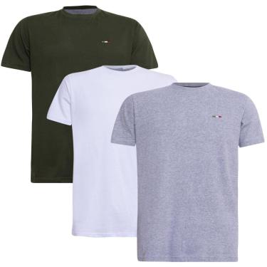 Imagem de Kit 3  Camisetas Básicas com Bordado Algodão Itália Masculina-Masculino