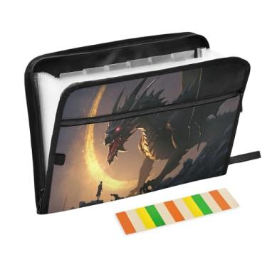 Imagem de Wassud Dragon and Men Organizador de arquivos sanfonado com 13 bolsos, pastas expansíveis com abas e adesivos, tamanho carta A4, organizador de pastas de documentos de recibo de papel para viagens de