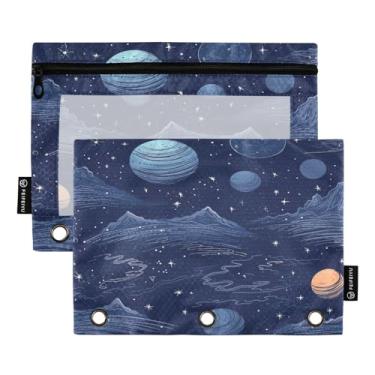 Imagem de Wassud Design de ilustração de astronomia (2) 2 pacotes de pastas de fichário com 3 furos de bolso, organizador de fichários para casa, escritório