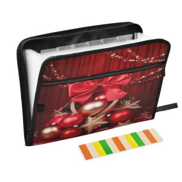 Imagem de Wassud Fitas e laços de Natal, 13 bolsos, organizador de arquivos sanfonados, pastas expansíveis com abas e adesivos, organizador de pastas de documentos de recibo de papel tamanho carta A4 para