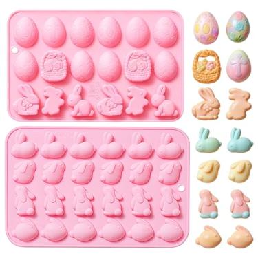 Imagem de Conjunto de moldes de silicone de Páscoa, design de cesta de cruz de ovo de coelho rosa, suprimentos de artesanato e pastelaria, ferramentas decorativas para fazer chocolate doce (rosa (QY346))