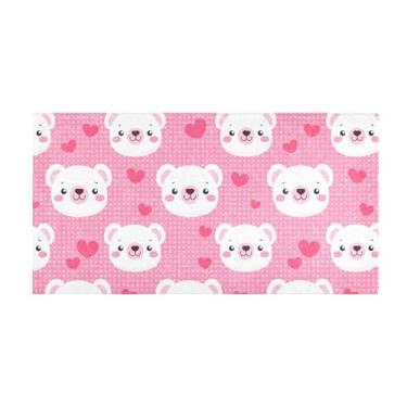 Imagem de Burbuja Tapete de corredor com rosto de urso branco de pelúcia antiderrapante tapete de borracha para corredor, quarto, sala de estar, decoração de entrada, lavável na máquina, 51 x 99 cm