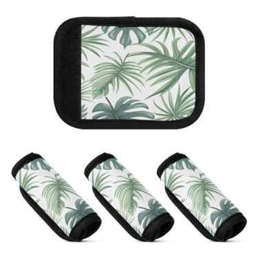 Imagem de Qilmy Pacote com 2 identificadores de bagagem, folhas tropicais, folhas de palmeira, alças confortáveis, capas para carrinho de bebê, mala de viagem, acessórios de viagem de avião1037
