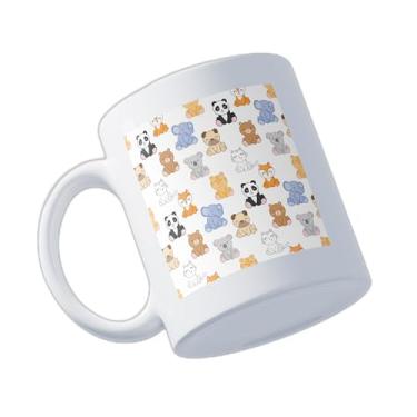 Imagem de Caneca Xícara de Café em Porcelana 300ml com Desenho Infantil de Animais Engraçados