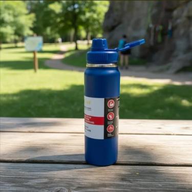 Imagem de Garrafa Térmica 800ml Aço Inox Antivazamento Isolada a Vácuo para Academia, Corrida, Esportes, Trabalho e Viagem | Mantém Bebidas Geladas ou Quentes | Resistente, Portátil, Reutilizável (Azul Marinho)