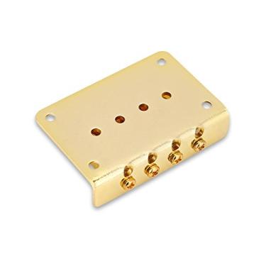 Imagem de ZJchao Ponte de Guitarra de 4 Cordas, Ponte Hardtail de Guitarra Peças de Reposição de Fixa de 4 Cordas para Elétricas Cigarbox Baixo Ukulele (Ouro)