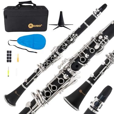 Imagem de Eavnbaek Clarinete Bb para iniciantes, clarinete Bb niquelado de 17 teclas para estudantes, profissionais e bandas escolares, com estojo de espuma rígida, 2 blocos, kit de limpeza de 8 suportes e