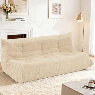 Imagem de HABUTWAY Bean Bag Cadeiras Fireside Lazy Floor Sofá, Soft Teddy Fleece 3 lugares com enchimento de espuma de alta resiliência, pufe para sala de estar, quarto, escritório (peluche cáqui)