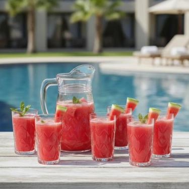 Imagem de Kit Samantha Jarra 1l E 6 Copos 250ml Vidro Com Tampa - Hauskraft