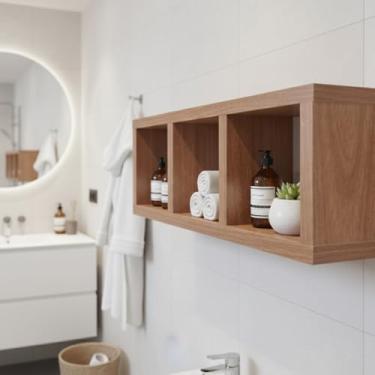 Imagem de Nicho Com 3 Divisórias Parede Organizador Banheiro Quarto Sala Cozinha Escritório Em MDF De Qualidade 45x15x10x1,5CM (LOURO FREIJÓ)