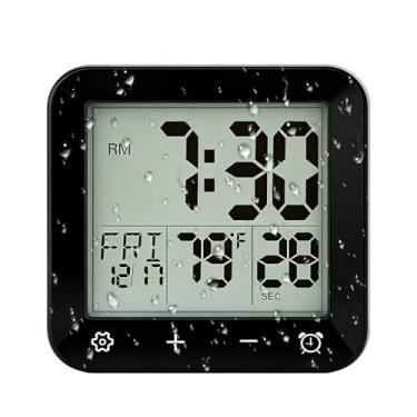 Imagem de onannos Relógio de chuveiro digital à prova d'água, relógio de banheiro e cozinha com temporizador de contagem regressiva, relógio de parede com grande visor LCD, temperatura, botão de toque, sucção