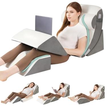 Imagem de 5 almofadas de cunha para dormir, almofadas ortopédicas para cama após cirurgia, almofada triangular de espuma para sentar nas costas, pescoço, suporte de ombro, elevação da perna, refluxo ácido, gerd