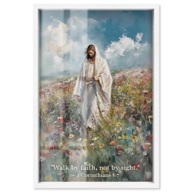 Imagem de Walk By Faith Shadowbox Impressão Jesus Wall Art por Art Remedy, moldura branca, 43 x 63 cm