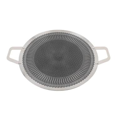 Imagem de Grelha coreana redonda para churrasco, antiaderente, aço inoxidável, alça dupla, fogão de indução, acampamento ao ar livre, churrasco para reuniões familiares (38cm)