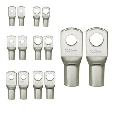 Imagem de ROUPWKWO 100/50/25/10 peças 4-25 mm sortido terminais de cobre estanhado terminais de crimpagem kit de conectores de cabo de solda de fio de bateria (SC16-10,50)