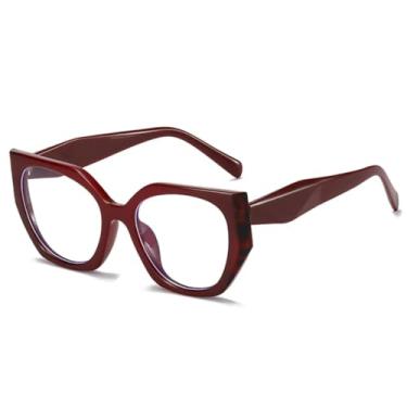 Imagem de Óculos femininos vintage estilo olho de gato com lentes transparentes anti-luz azul, armação bicolor (vermelho escuro)